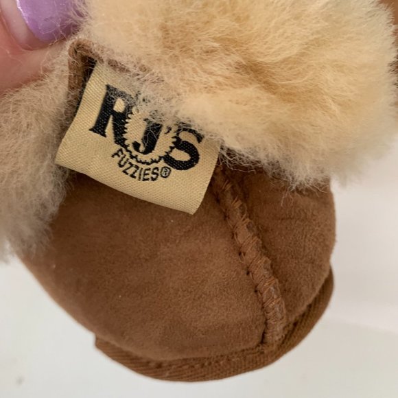 RJS Fuzzies Toddlers’ Brown & Tan Sheepskin Booties W/ Fold Down Collar: M - Picture 6 of 7